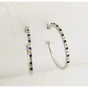 SLC Light Hoop Earrings Sterling Silver 925 Stone Vintage 1"